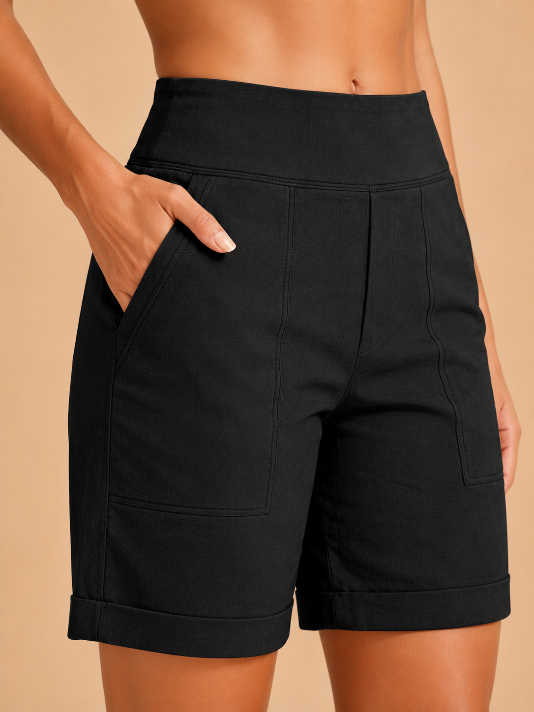 Adara - Dames zomershorts met hoge taille, rechte pijpen en zakken