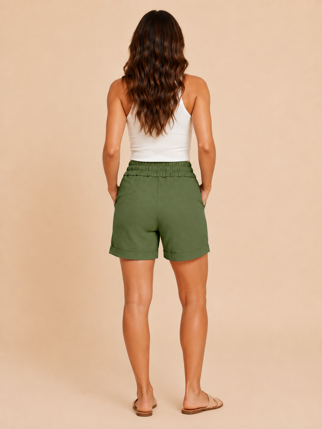 Adara - Dames zomershorts met hoge taille, rechte pijpen en zakken