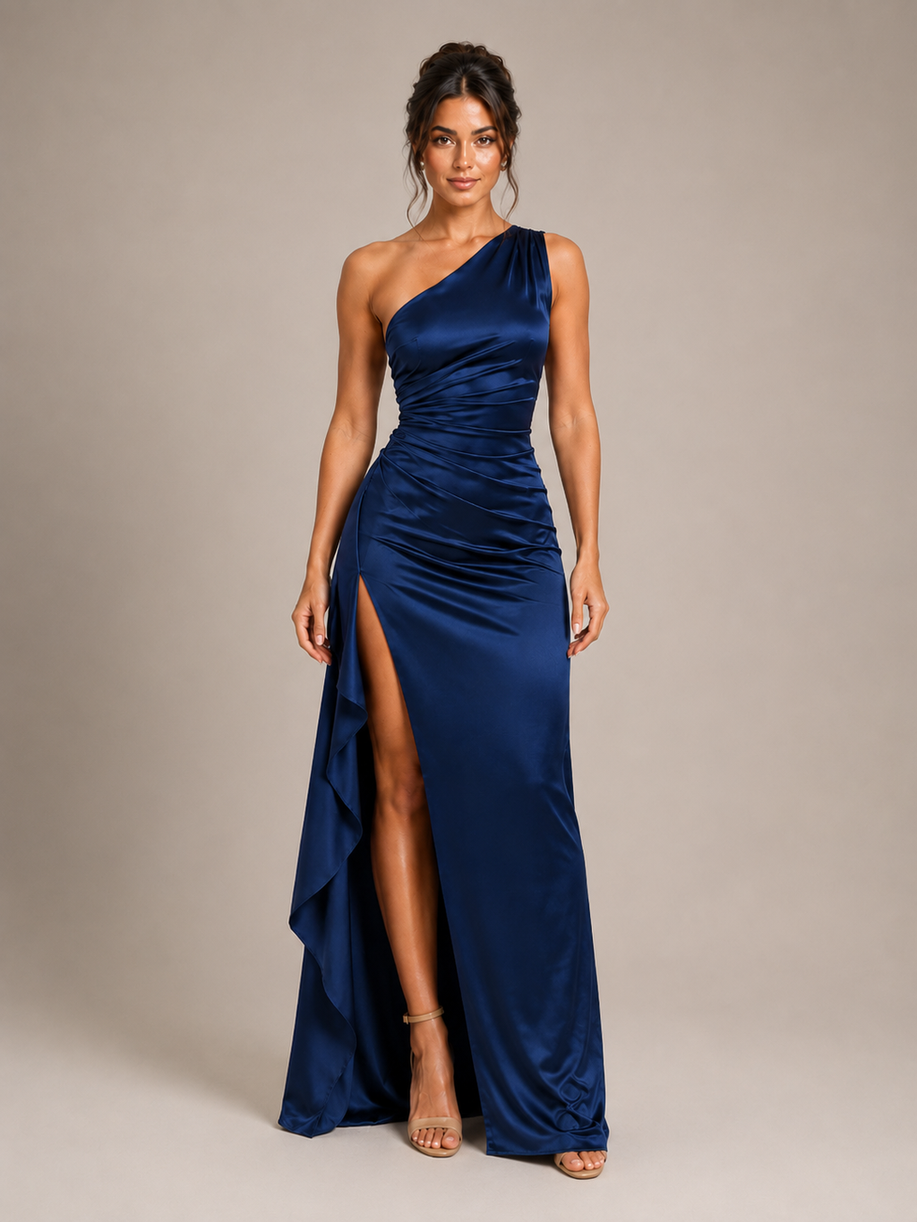 Lunelle - Ocean Paisley Lange Avondjurk Met One-Shoulder Halslijn En Hoge Split