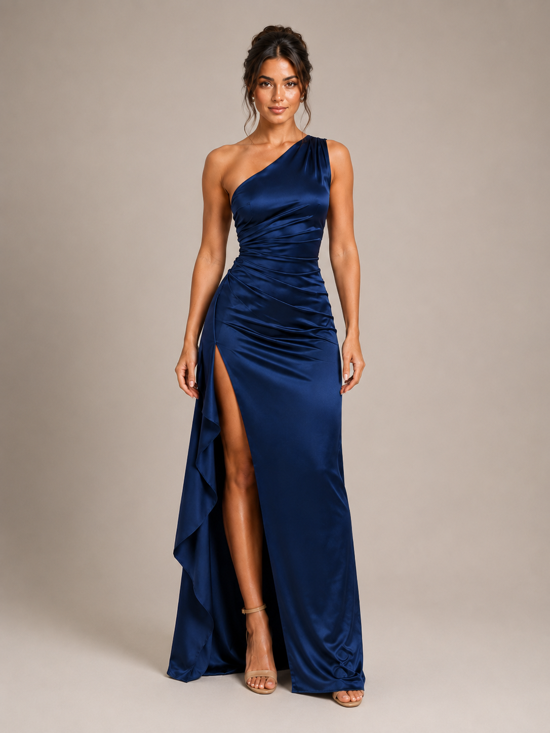 Lunelle - Ocean Paisley Lange Avondjurk Met One-Shoulder Halslijn En Hoge Split