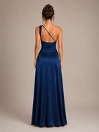 Lunelle - Ocean Paisley Lange Avondjurk Met One-Shoulder Halslijn En Hoge Split