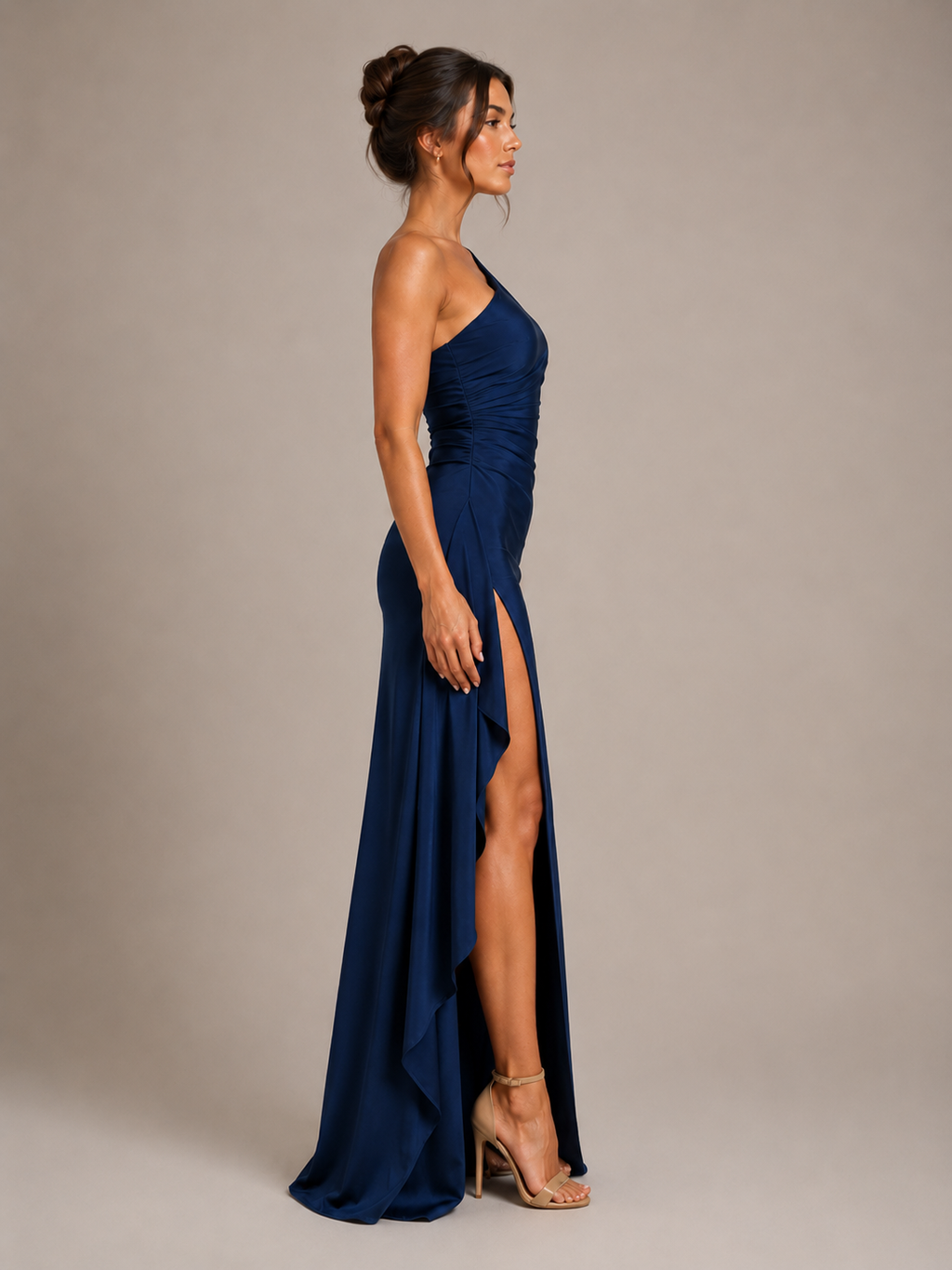 Lunelle - Ocean Paisley Lange Avondjurk Met One-Shoulder Halslijn En Hoge Split