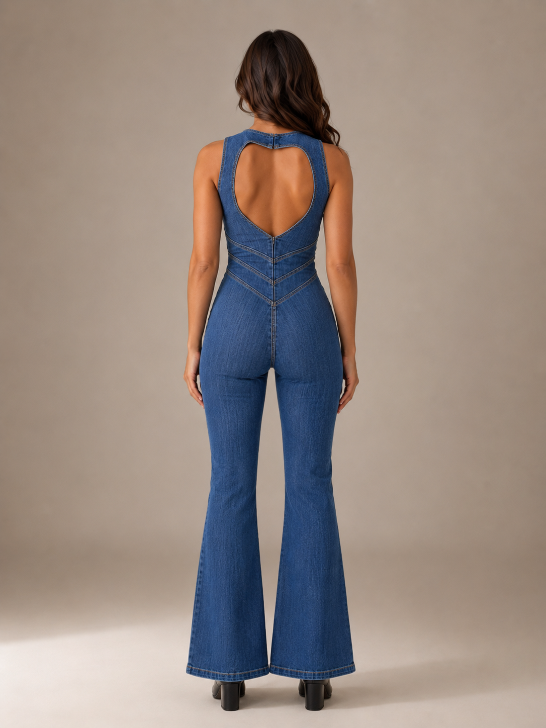 Giorenza - Vintage Dames Denim Jumpsuit met Hartvormige Rug