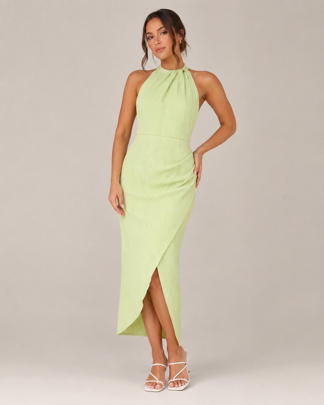 Lena - Halter Maxi-jurk Met Wikkel-Look En Hoge Split