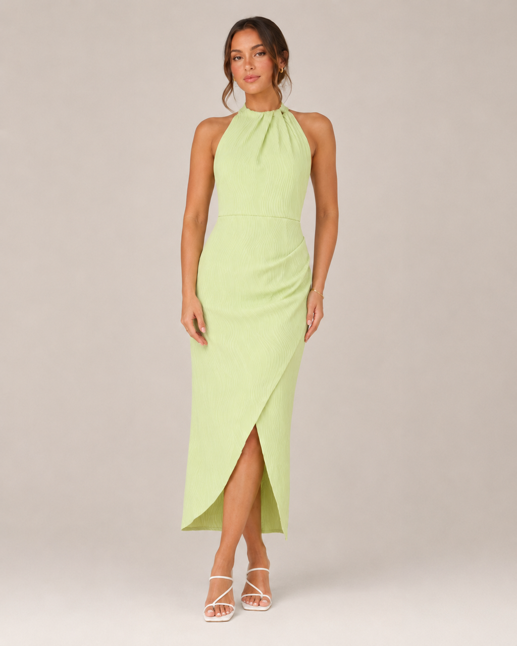 Lena - Halter Maxi-jurk Met Wikkel-Look En Hoge Split