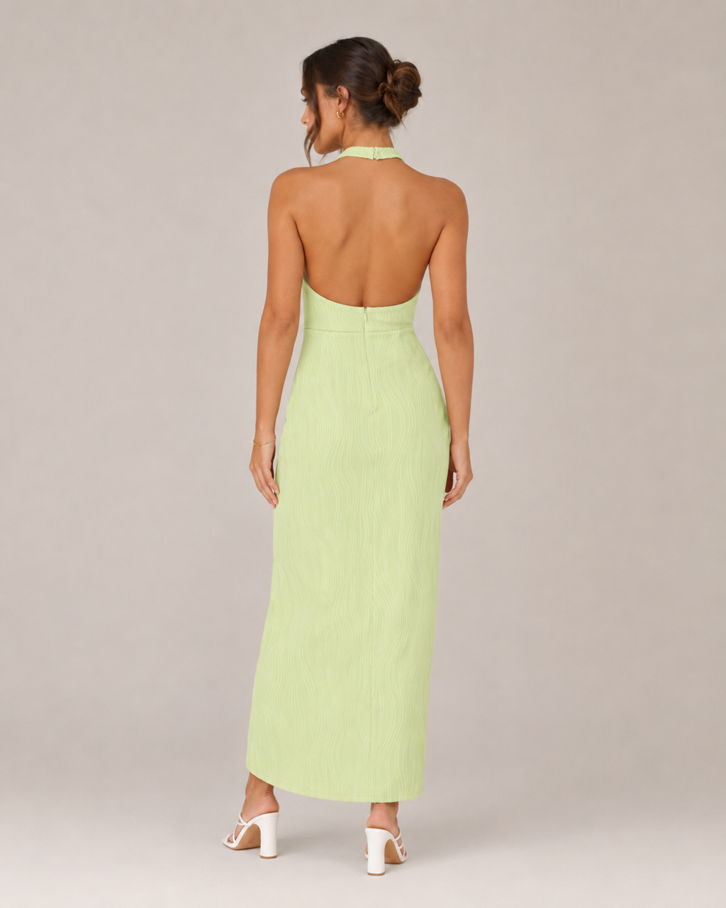 Lena - Halter Maxi-jurk Met Wikkel-Look En Hoge Split