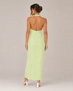 Lena - Halter Maxi-jurk Met Wikkel-Look En Hoge Split