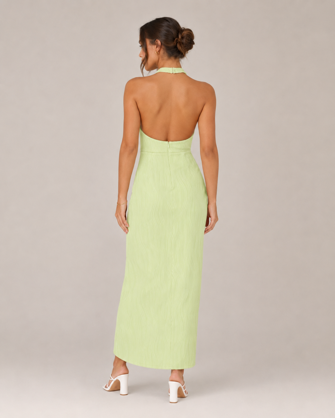 Lena - Halter Maxi-jurk Met Wikkel-Look En Hoge Split