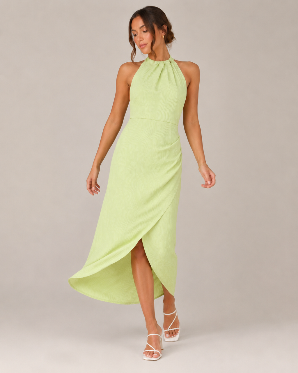 Lena - Halter Maxi-jurk Met Wikkel-Look En Hoge Split