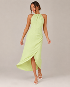 Lena - Halter Maxi-jurk Met Wikkel-Look En Hoge Split