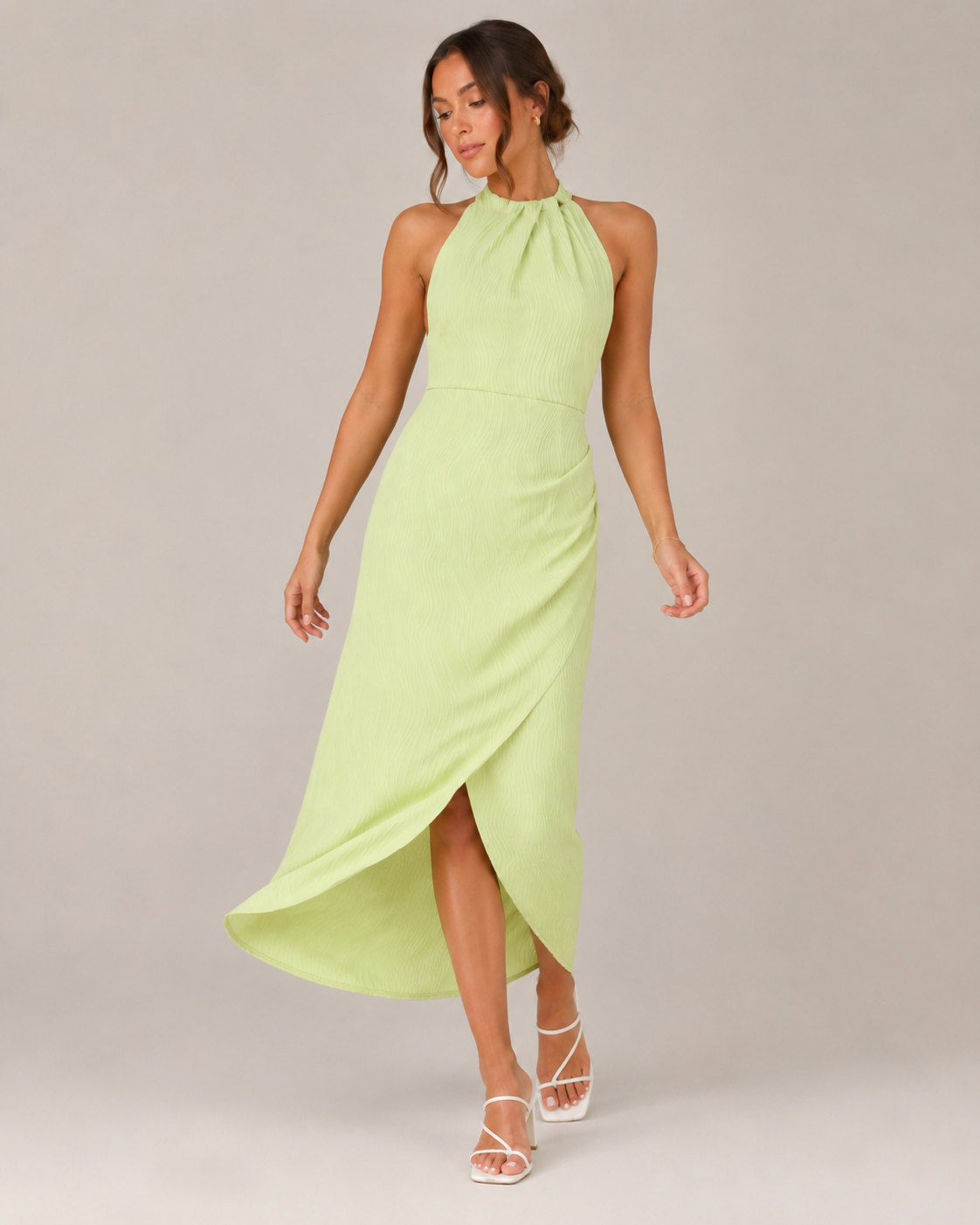 Lena - Halter Maxi-jurk Met Wikkel-Look En Hoge Split