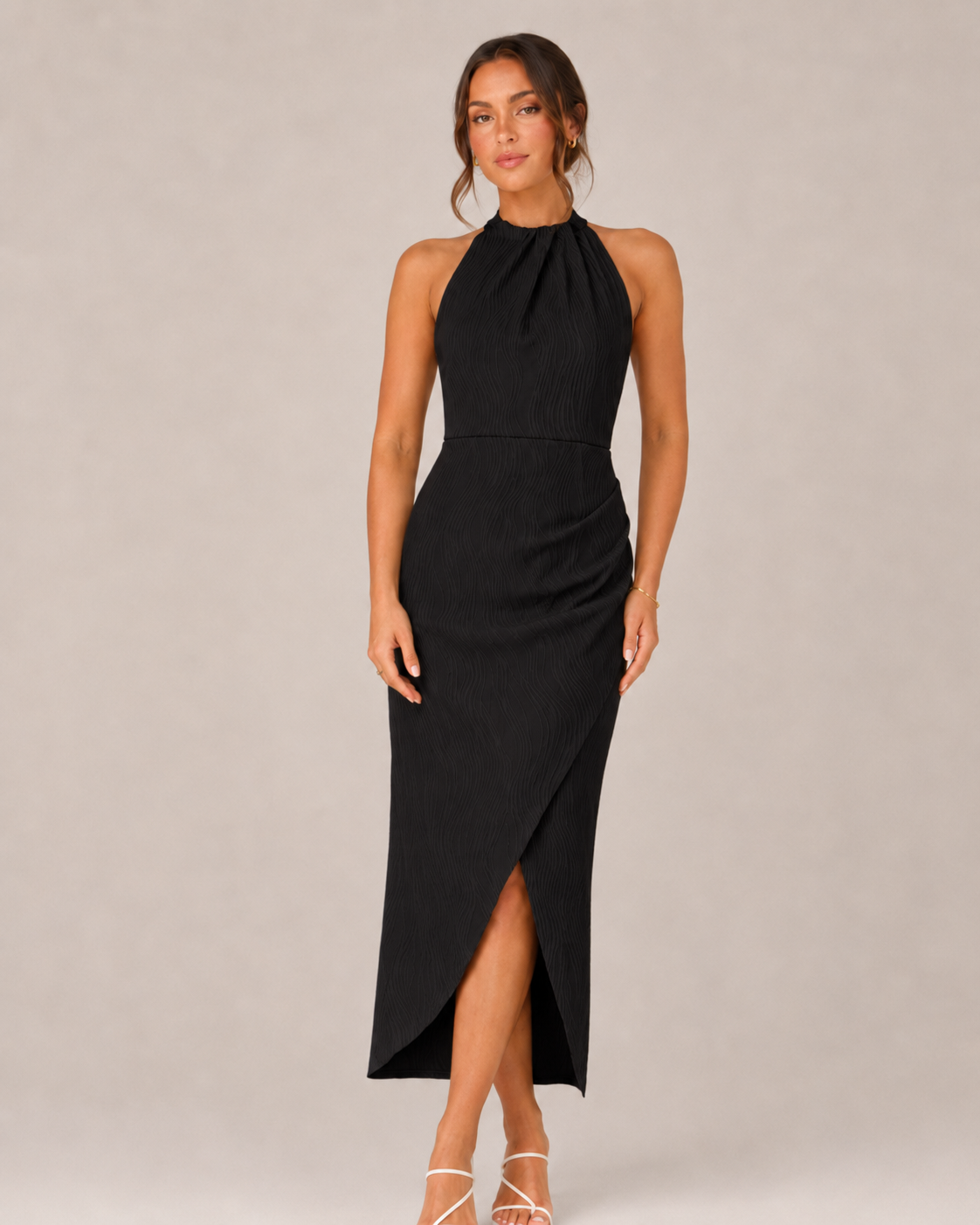 Lena - Halter Maxi-jurk Met Wikkel-Look En Hoge Split