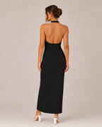 Lena - Halter Maxi-jurk Met Wikkel-Look En Hoge Split
