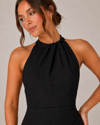 Lena - Halter Maxi-jurk Met Wikkel-Look En Hoge Split