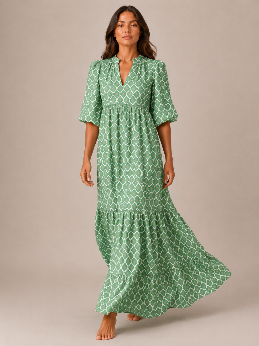 Roselle - Maxi-jurk Met V-hals En Print