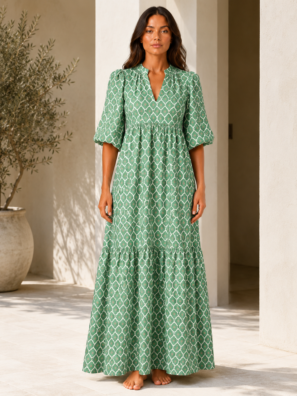 Roselle - Maxi-jurk Met V-hals En Print