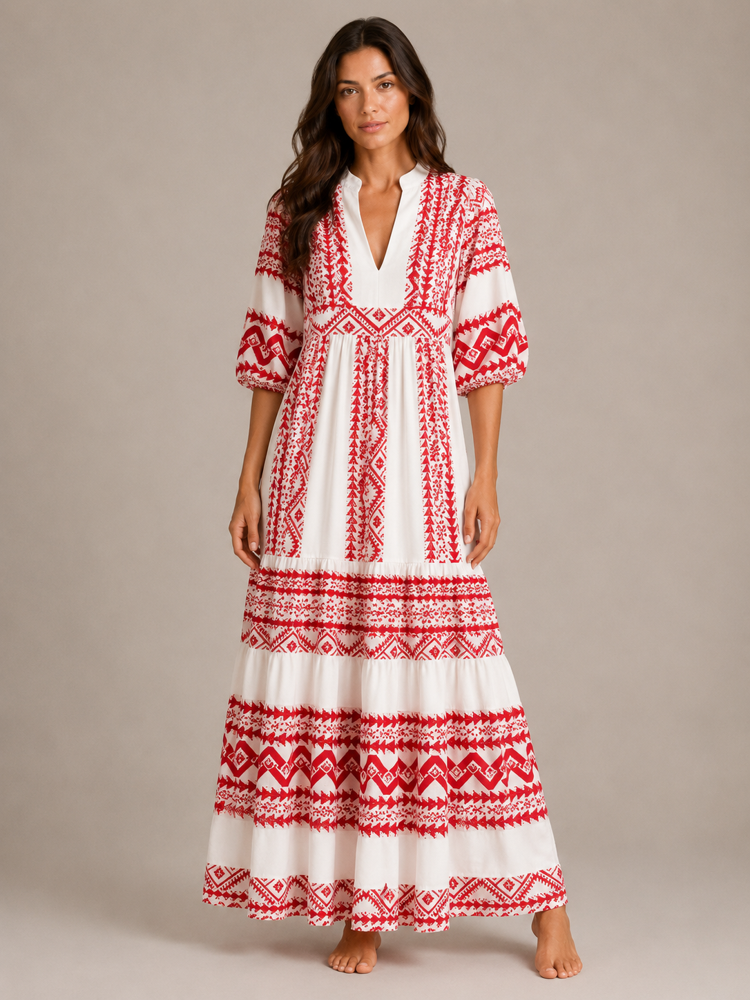 Roselle - Maxi-jurk Met V-hals En Print