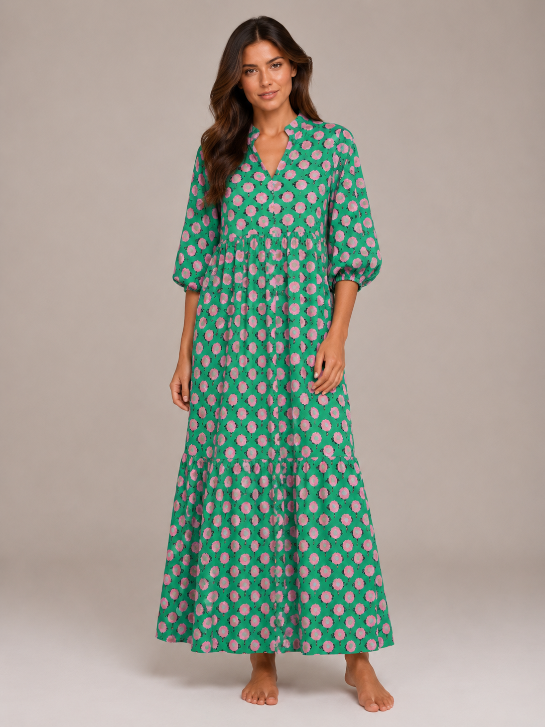 Roselle - Maxi-jurk Met V-hals En Print