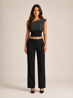 Paula - Dames Chiffon Top Met Stippen En Trekkoord