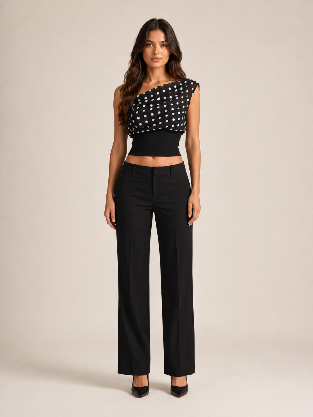 Paula - Dames Chiffon Top Met Stippen En Trekkoord