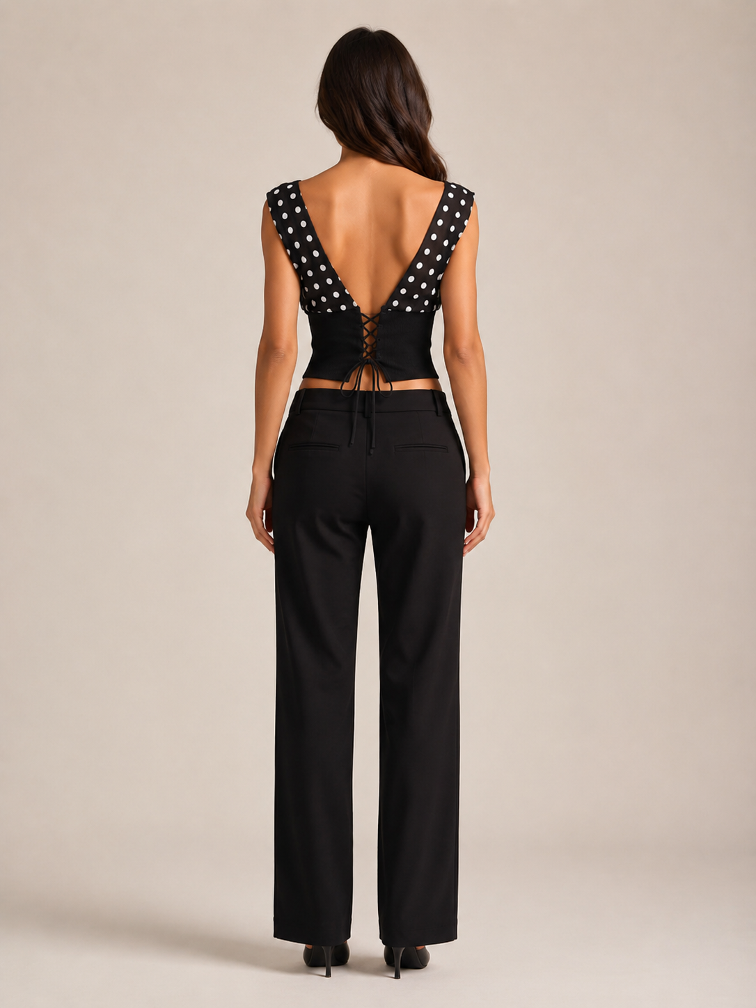 Paula - Dames Chiffon Top Met Stippen En Trekkoord