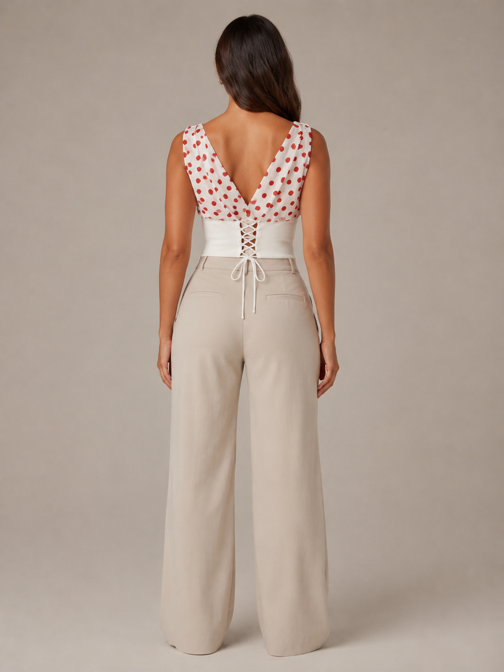 Paula - Dames Chiffon Top Met Stippen En Trekkoord