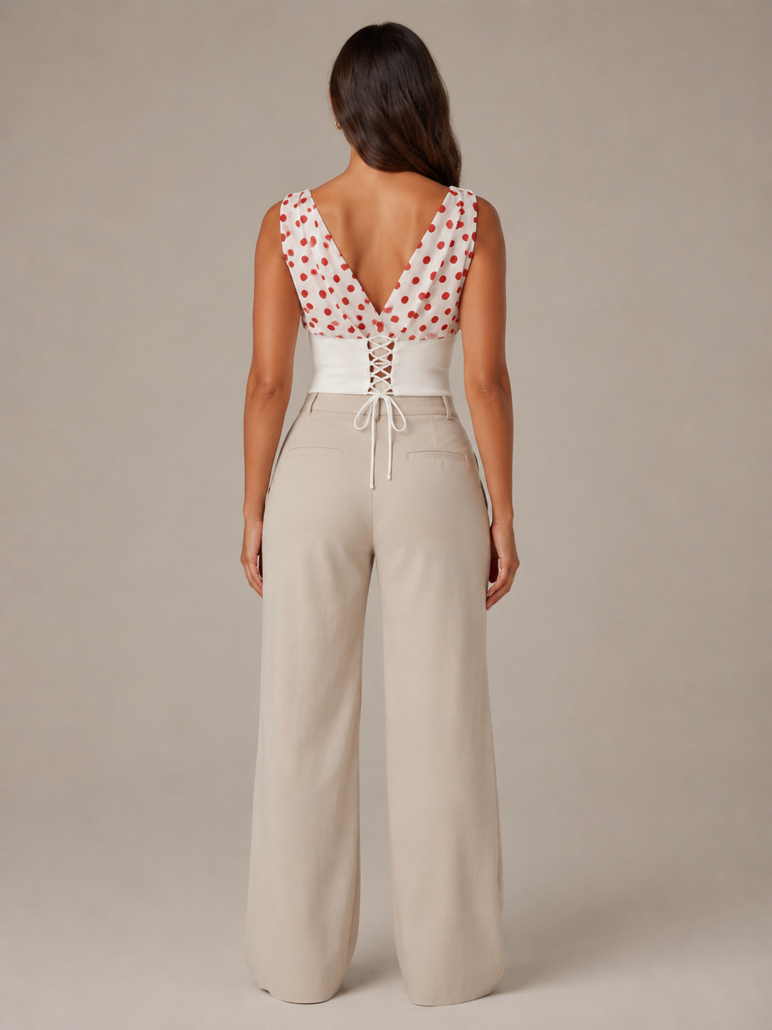 Paula - Dames Chiffon Top Met Stippen En Trekkoord