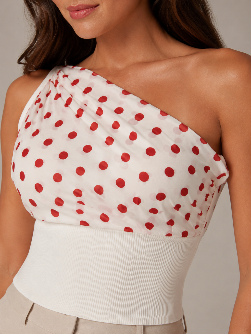 Paula - Dames Chiffon Top Met Stippen En Trekkoord