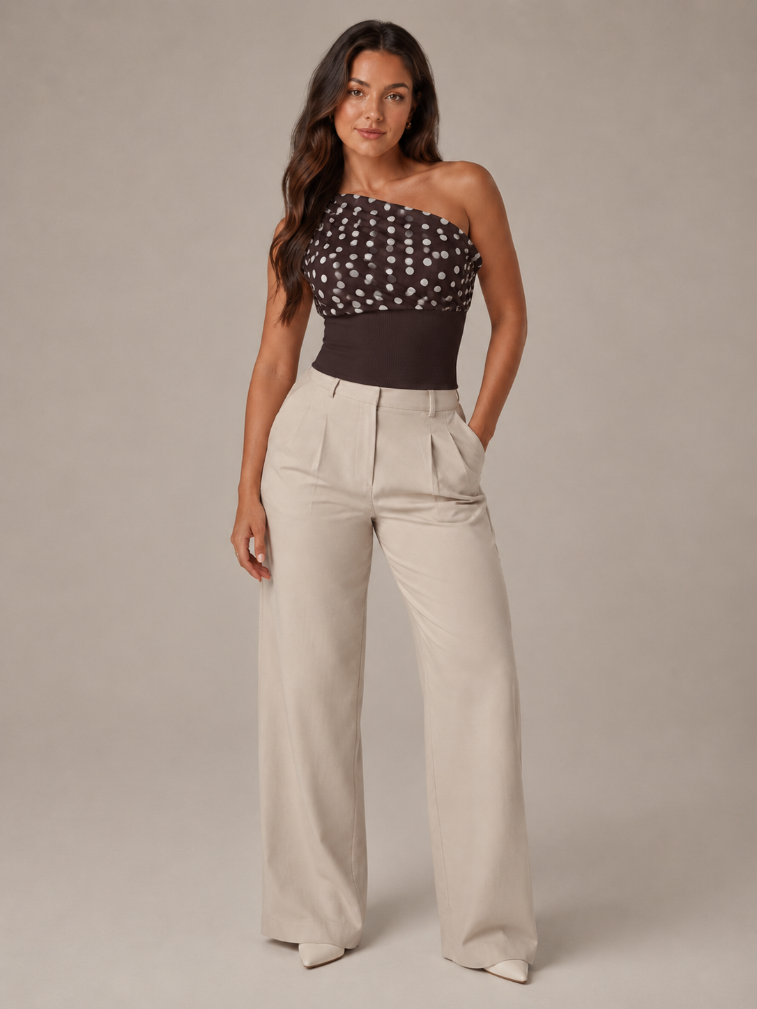 Paula - Dames Chiffon Top Met Stippen En Trekkoord