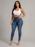 Roxanne - Dames High-waist Skinny Jeans Met Strikceintuur
