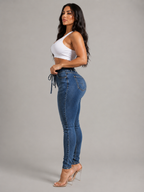 Roxanne - Dames High-waist Skinny Jeans Met Strikceintuur