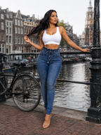 Roxanne - Dames High-waist Skinny Jeans Met Strikceintuur