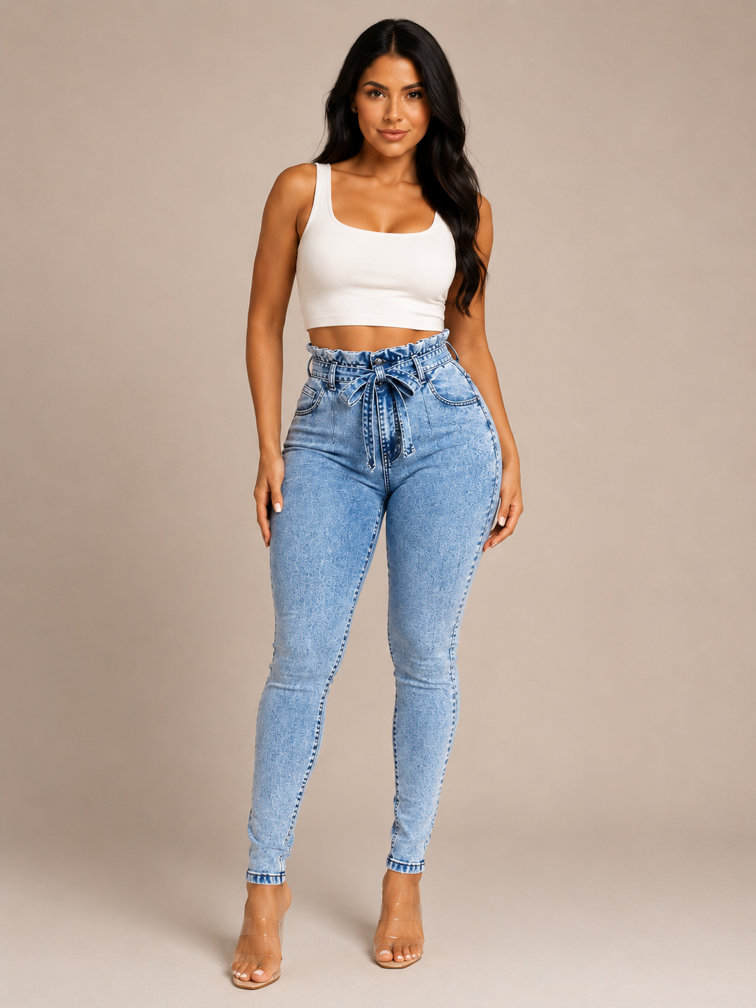 Roxanne - Dames High-waist Skinny Jeans Met Strikceintuur