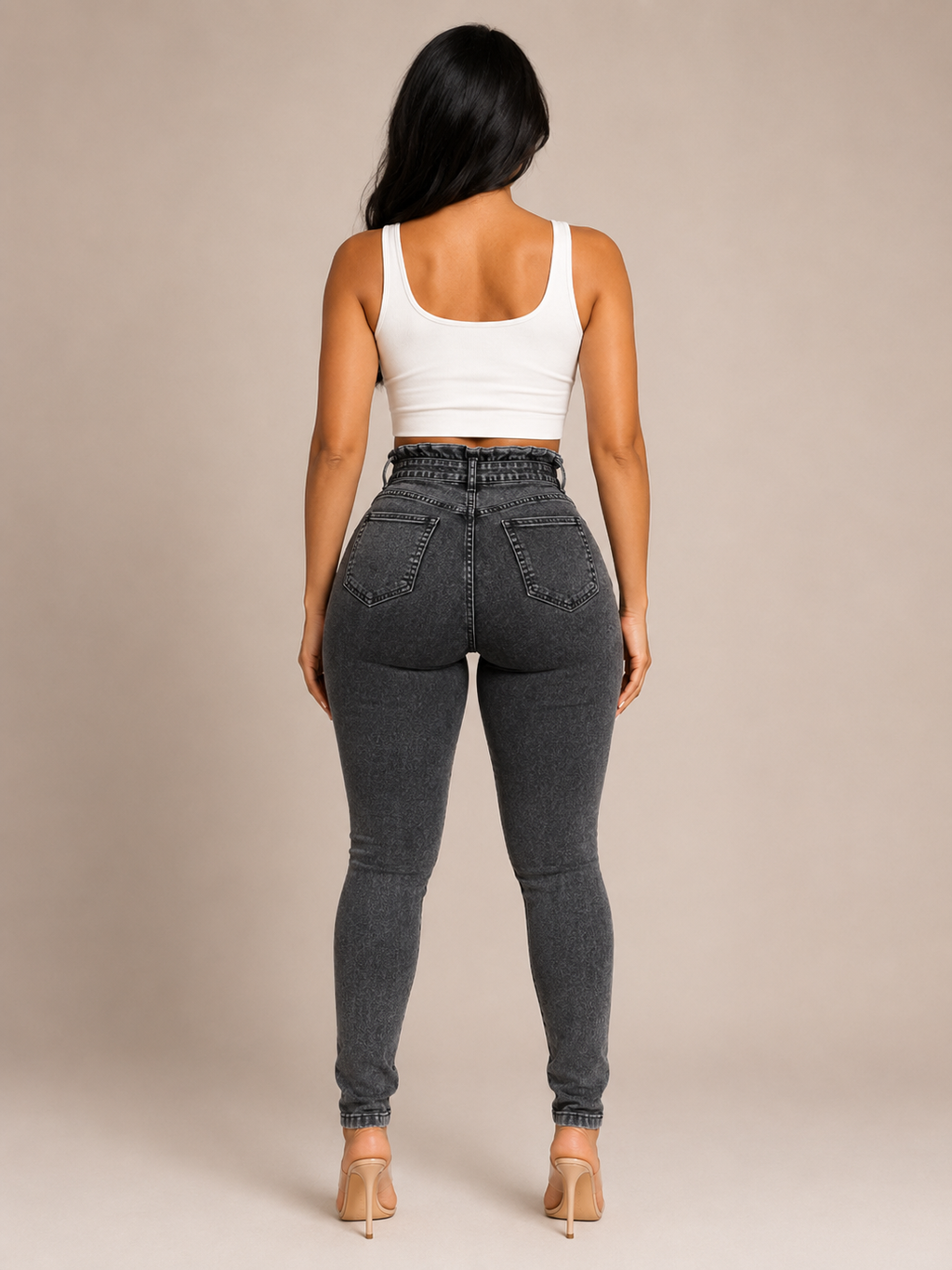 Roxanne - Dames High-waist Skinny Jeans Met Strikceintuur