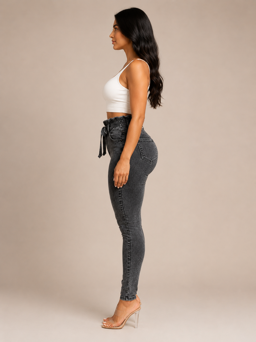 Roxanne - Dames High-waist Skinny Jeans Met Strikceintuur