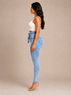 Roxanne - Dames High-waist Skinny Jeans Met Strikceintuur
