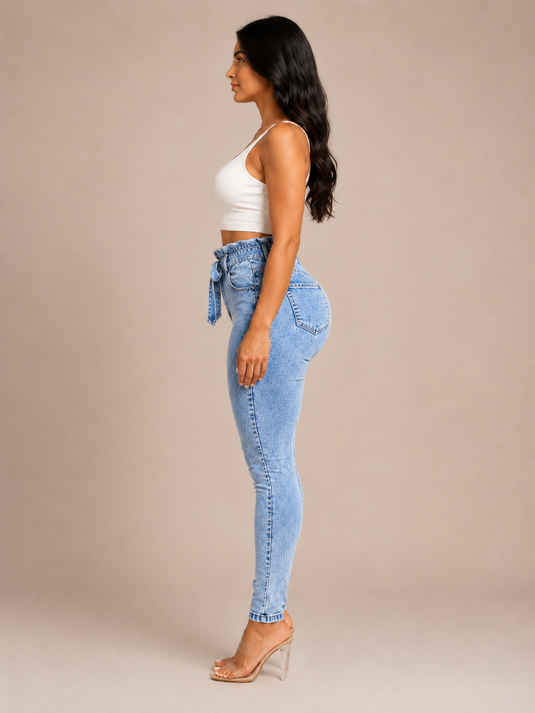 Roxanne - Dames High-waist Skinny Jeans Met Strikceintuur