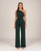 Gianelle - Dames One-shoulder Jumpsuit Met Drapering En Strikceintuur