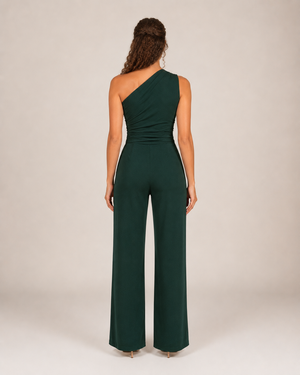 Gianelle - Dames One-shoulder Jumpsuit Met Drapering En Strikceintuur