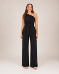 Gianelle - Dames One-shoulder Jumpsuit Met Drapering En Strikceintuur