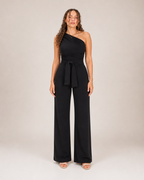 Gianelle - Dames One-shoulder Jumpsuit Met Drapering En Strikceintuur