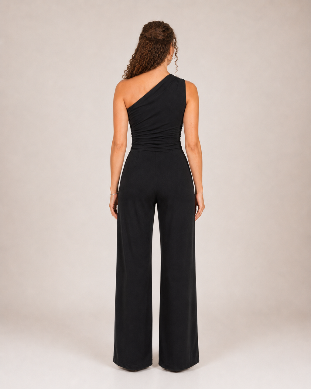 Gianelle - Dames One-shoulder Jumpsuit Met Drapering En Strikceintuur