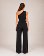 Gianelle - Dames One-shoulder Jumpsuit Met Drapering En Strikceintuur