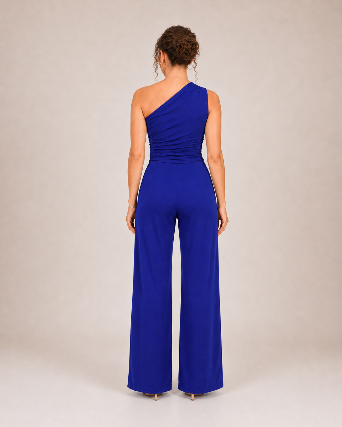 Gianelle - Dames One-shoulder Jumpsuit Met Drapering En Strikceintuur
