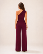 Gianelle - Dames One-shoulder Jumpsuit Met Drapering En Strikceintuur