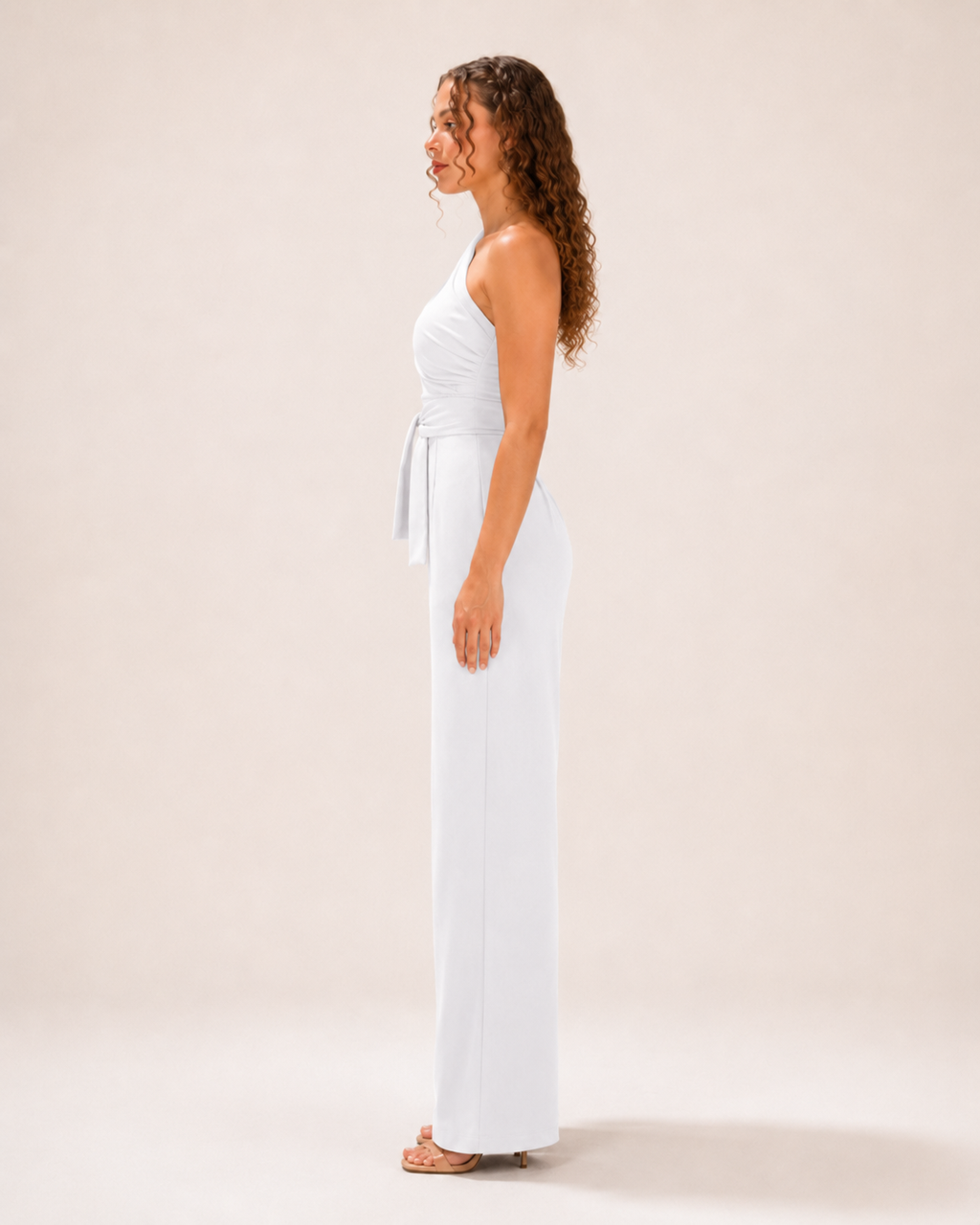 Gianelle - Dames One-shoulder Jumpsuit Met Drapering En Strikceintuur