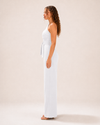Gianelle - Dames One-shoulder Jumpsuit Met Drapering En Strikceintuur