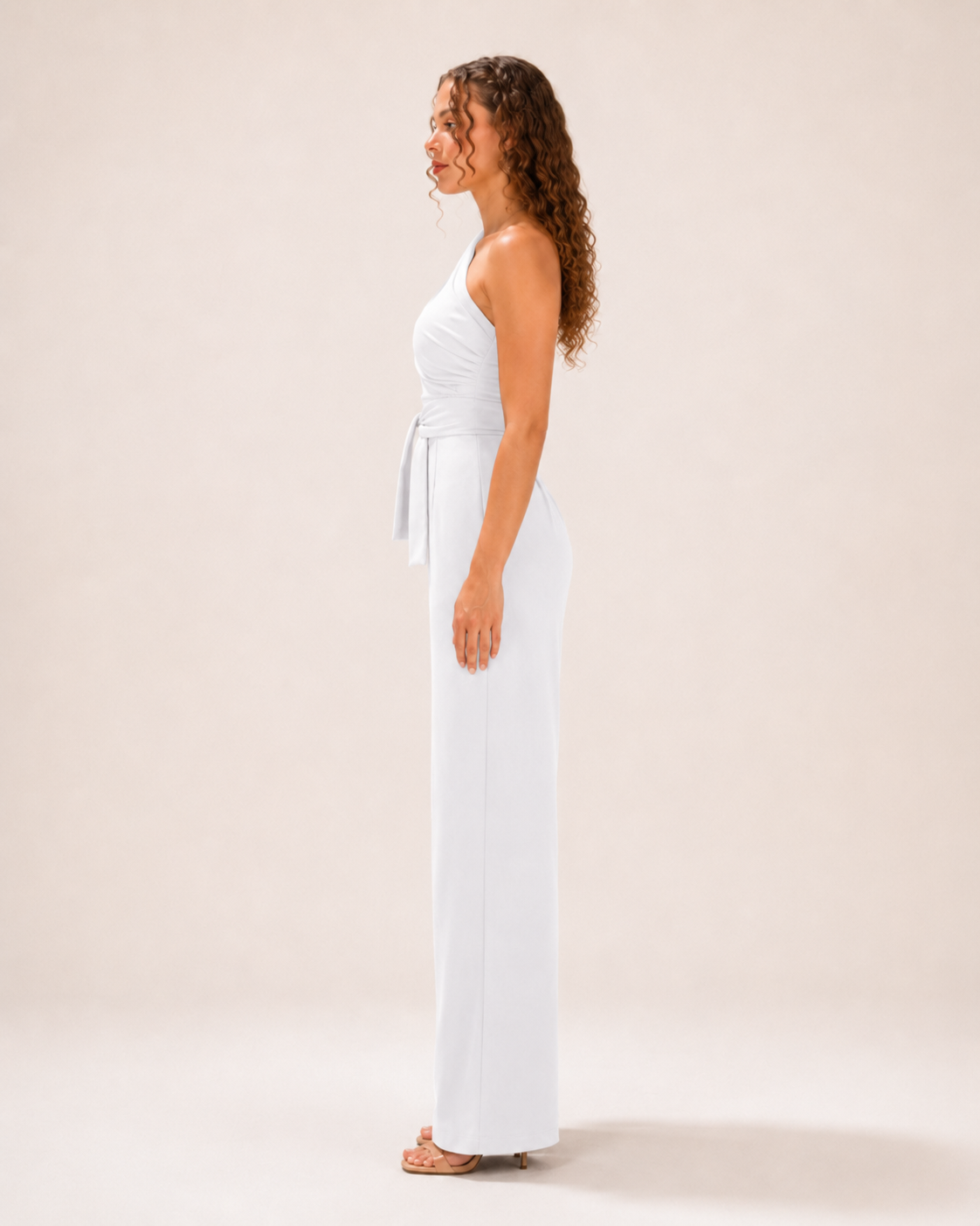 Gianelle - Dames One-shoulder Jumpsuit Met Drapering En Strikceintuur