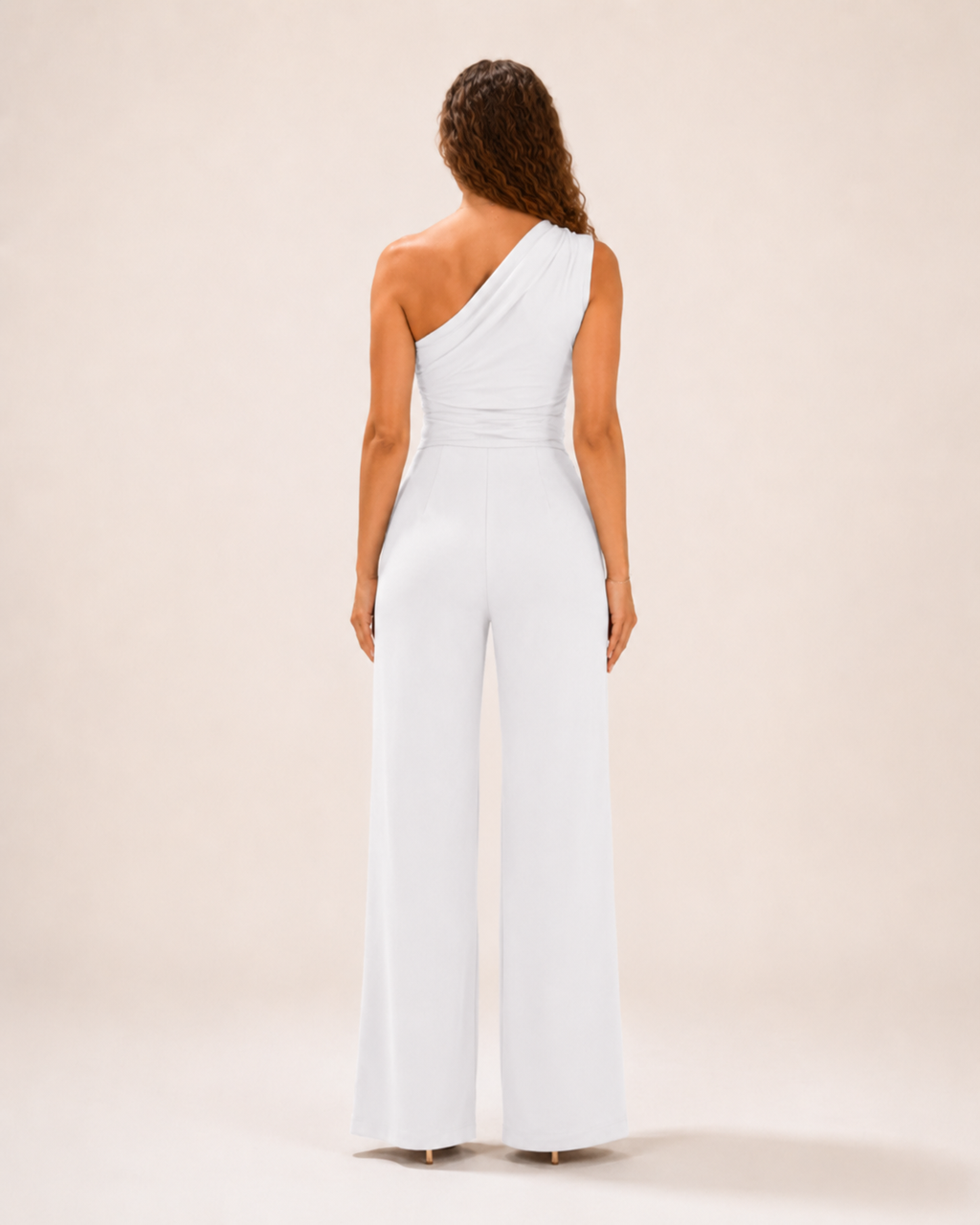 Gianelle - Dames One-shoulder Jumpsuit Met Drapering En Strikceintuur