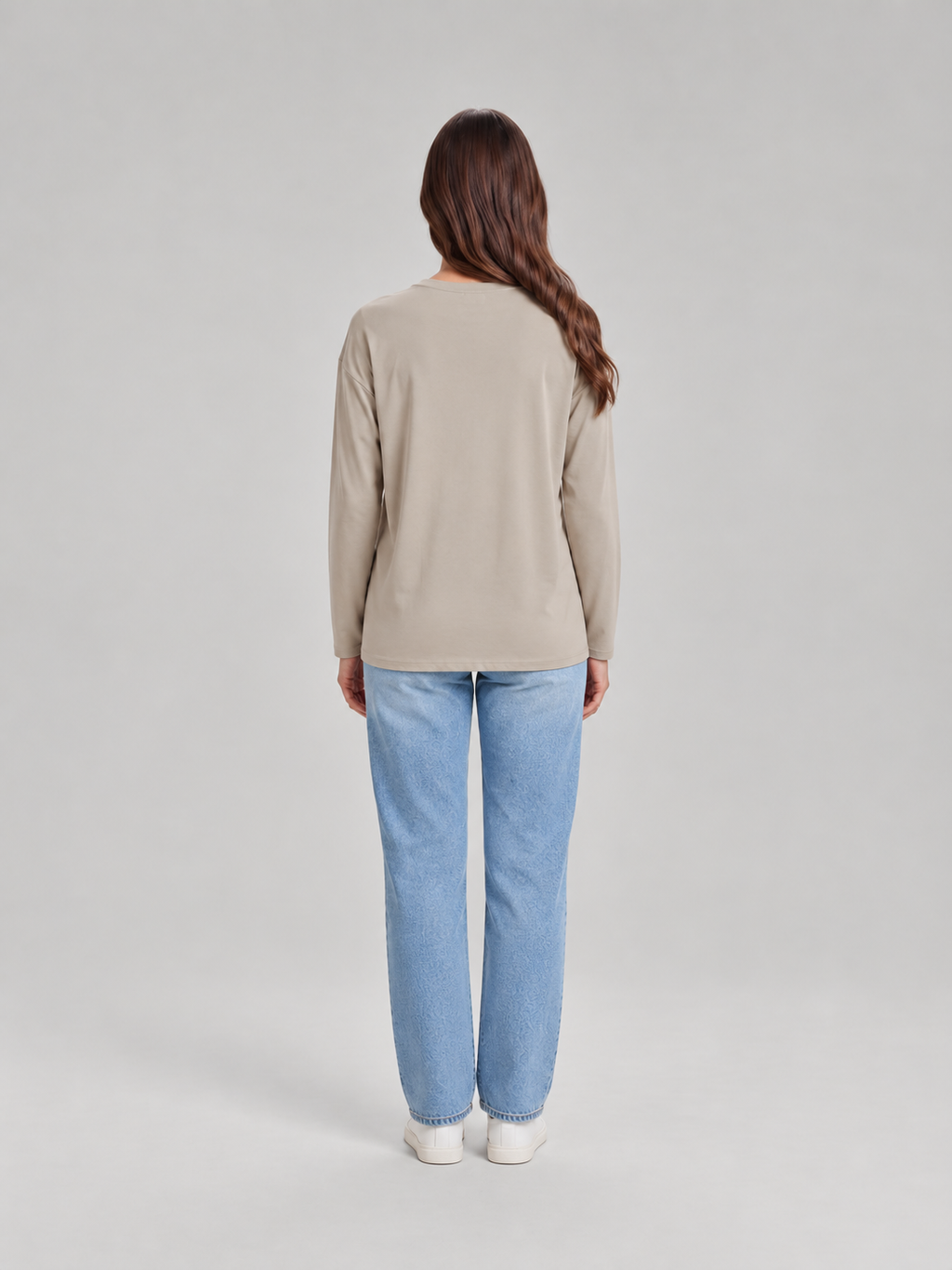 Anica - dames top met ronde hals, effen kleur en losse pasvorm